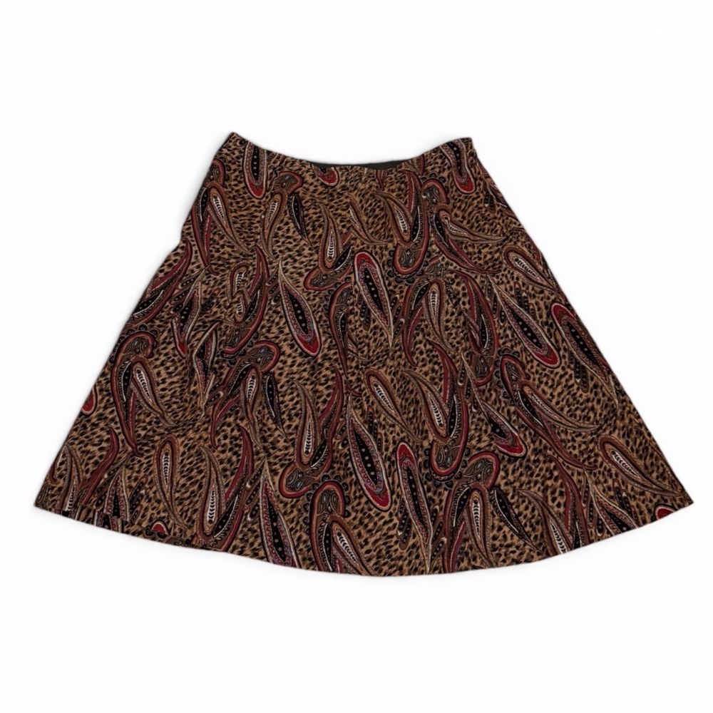 Vtg Harolds Paisley Leopard Print Cotton ALine Skirt Brown USA Made boho prep 12
